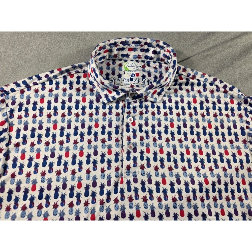 TailorByrd Golf Polo XL Tropical Pineapple All Over Print Stretch Quick Dry